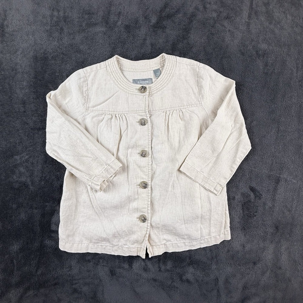 Liz Claiborne Womens Petite‎ Linen Jacket Ivory Cropped Button Front Cottagecore
